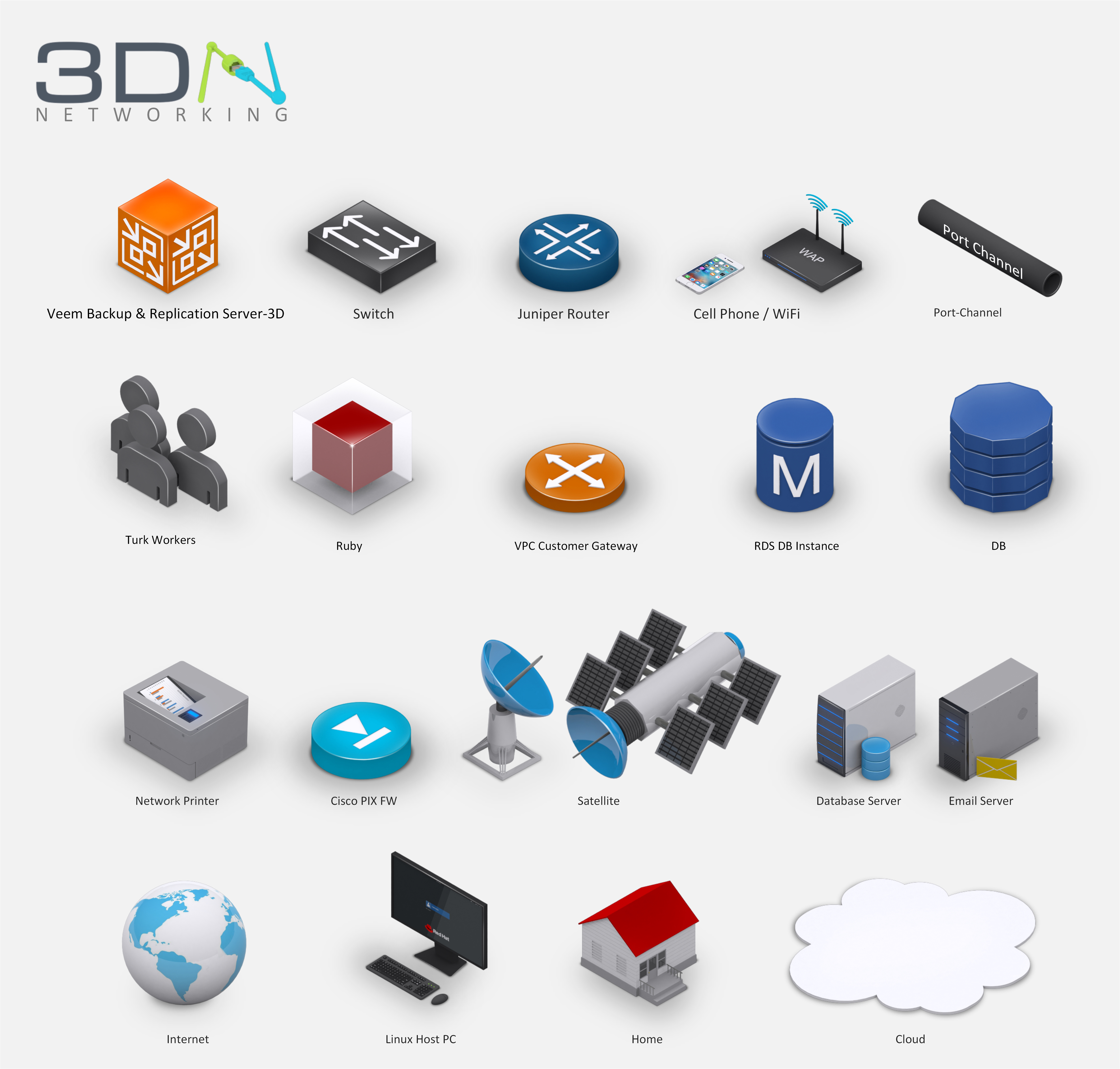 D сети. Visio Network symbols. Рабочие много 3d символы.